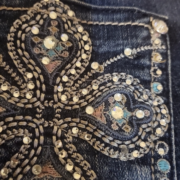 Blue Boot Cut Jeans with Embellished Back Pockets - Picture 3 of 9